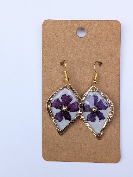 JM Studios Handmade Flower Petal Earrings in Gold & Purple - #7 JM Studios Handmade Flower Petal Earrings in Gold & Purple - #7