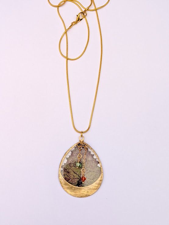 JM Studios Handmade Flower Petal Necklace in Gold & Leaf - #8