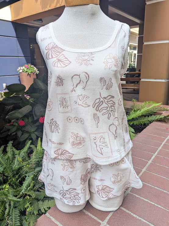 PJ Salvage Palms Away Bistro Botanicals Short Set in Ivory