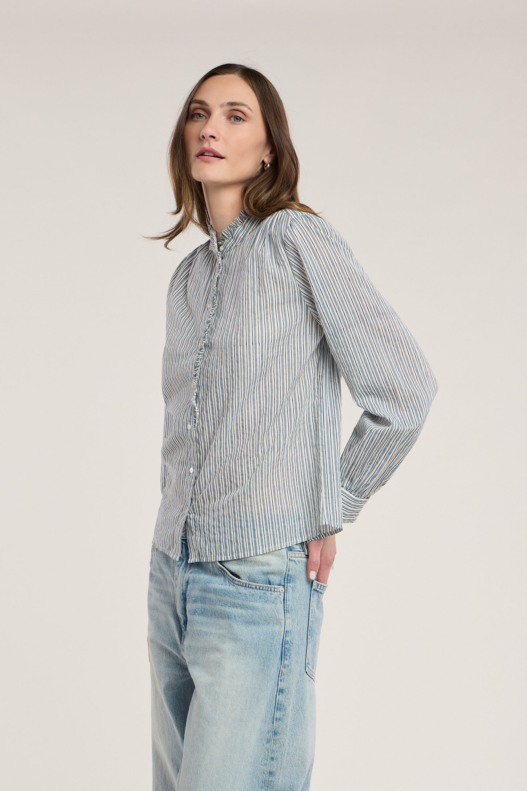 Velvet Betty Hand Block Stripe Ruffle Top in Multi
