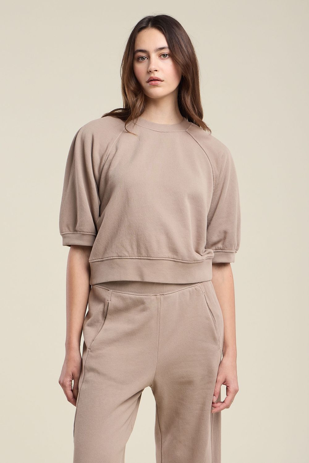 Velvet Bonnie Fleece Half Sleeve Crewneck Top in Faded Coco Velvet Bonnie Fleece Half Sleeve Crewneck Top in Faded Coco