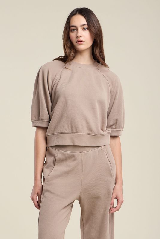 Velvet Bonnie Fleece Half Sleeve Crewneck Top in Faded Coco Velvet Bonnie Fleece Half Sleeve Crewneck Top in Faded Coco