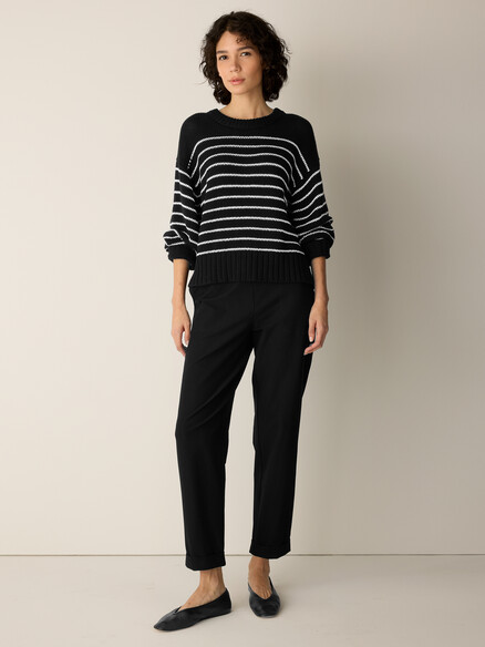 Eileen Fisher Peruvian Organic Cotton Cord Crew Neck Top in Black/White