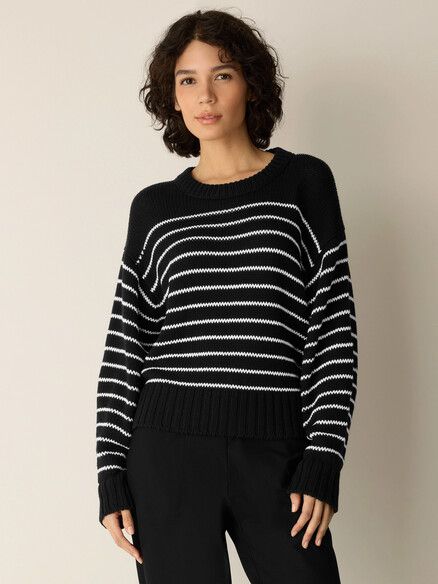 Eileen Fisher Peruvian Organic Cotton Cord Crew Neck Top in Black/White Eileen Fisher Peruvian Organic Cotton Cord Crew Neck Top in Black/White