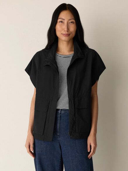 Eileen Fisher Light Cotton Nylon High Collar Vest in Black Eileen Fisher Light Cotton Nylon High Collar Vest in Black