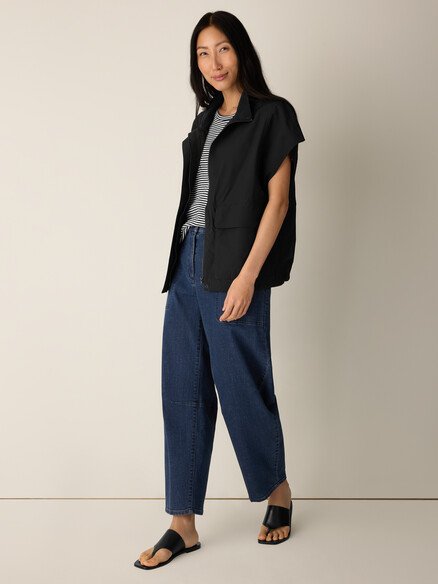 Eileen Fisher Light Cotton Nylon High Collar Vest in Black