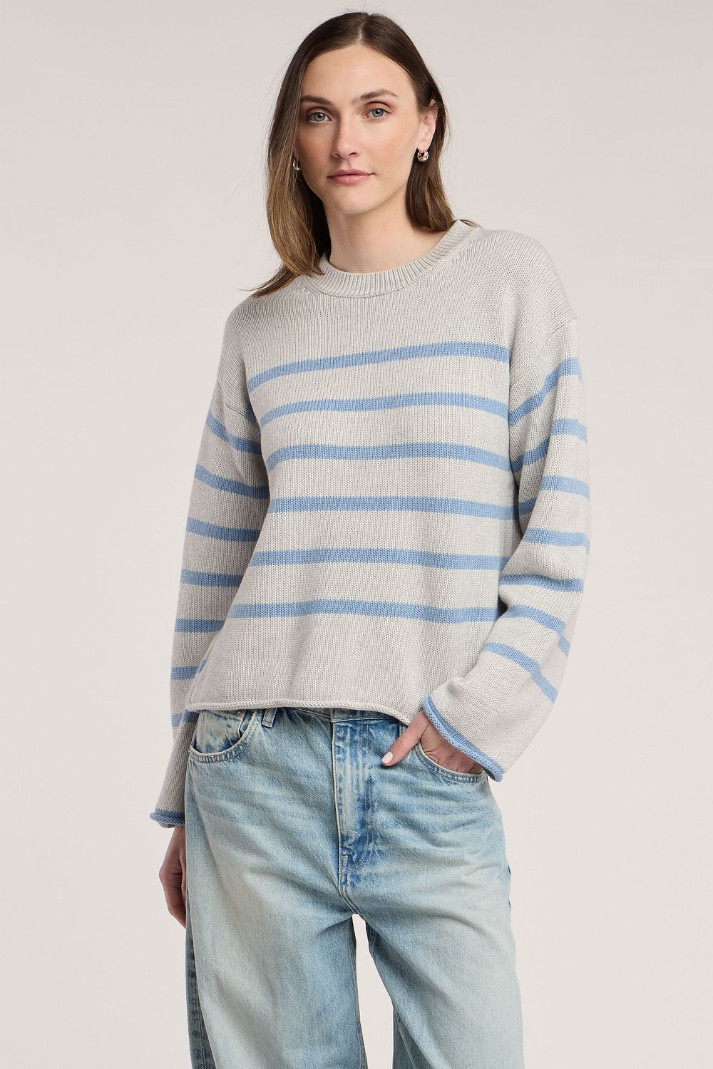 Velvet Lucia Cotton Cashmere Sweater in Light Heather