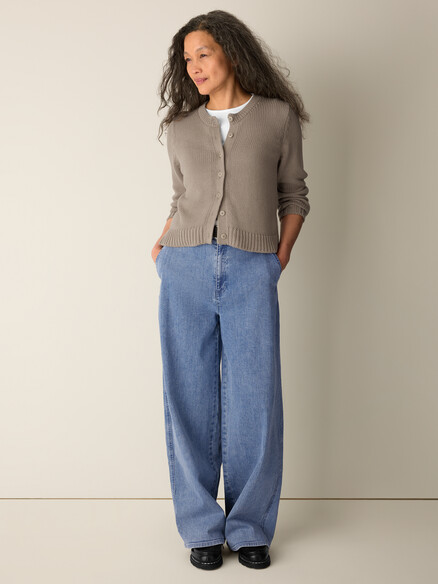 Eileen Fisher Peruvian Organic Cotton Cord Jersey Cardigan in Wheat