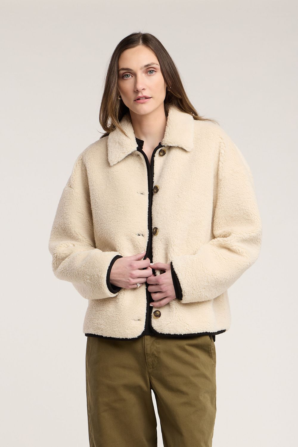 Velvet Anika Teddy Sherpa Jacket in Cream/Black Velvet Anika Teddy Sherpa Jacket in Cream/Black