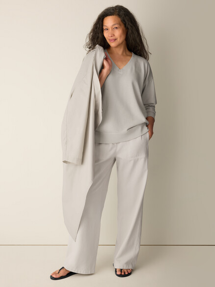 Eileen Fisher Garment-Dyed Organic Cotton Terry V-Neck Top in Plaster