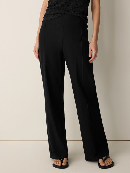 Eileen Fisher Washable Stretch Crepe Pintuck Wide Pant in Black