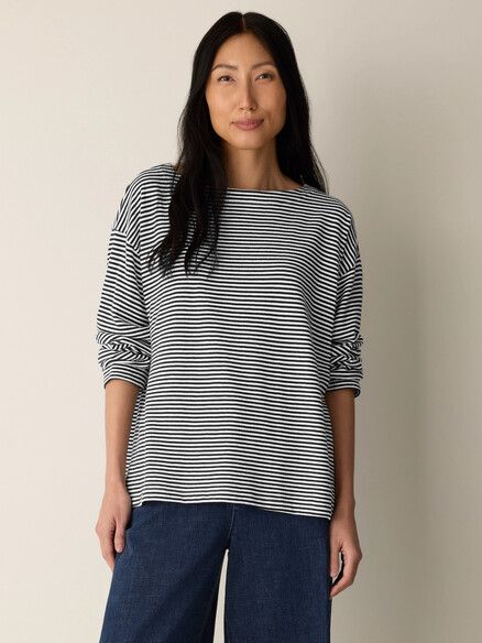 Eileen Fisher Striped Organic Cotton Slub Bateau Neck Top in Black/White Eileen Fisher Striped Organic Cotton Slub Bateau Neck Top in Black/White