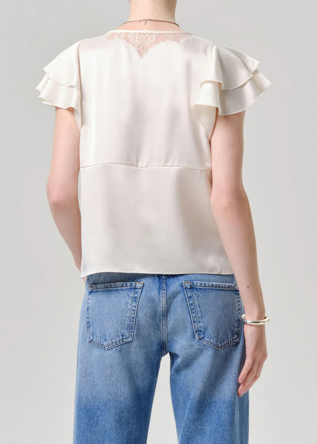 Citizens of Humanity Lola Flutter Lace Sleeve Top in Cream
