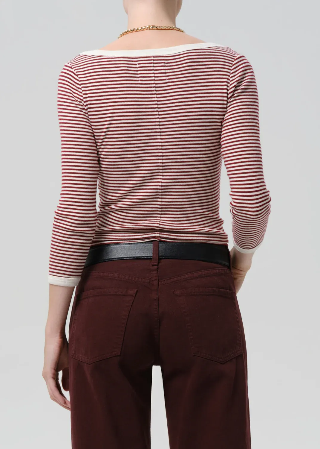 Citizens of Humanity Striped Boat Neck Slim Tee in Burgundy/Cream