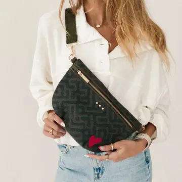 Pretty Simple Colby Canvas Printed Bum Bag in Olive & Black Geometric
