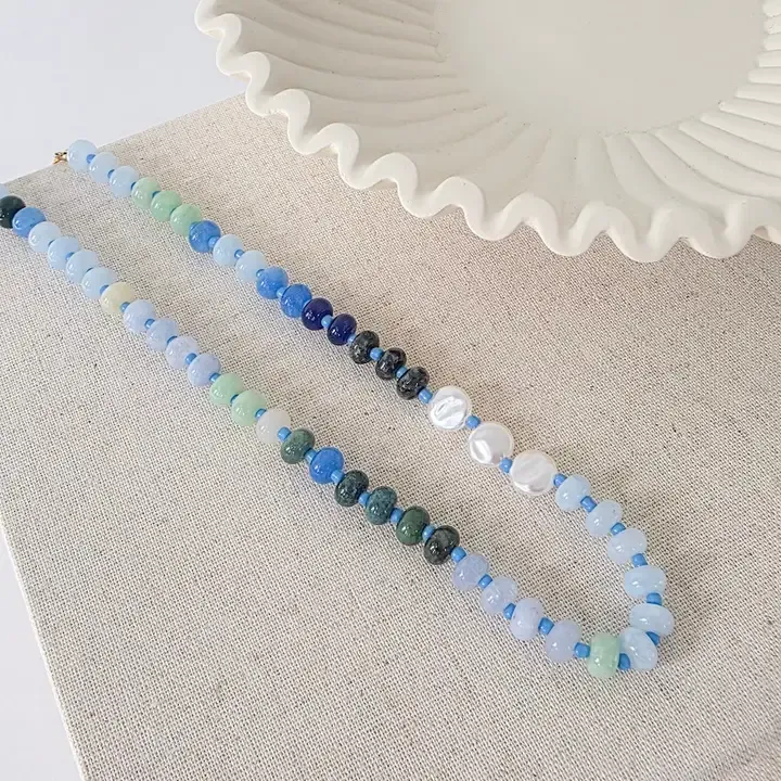 Pretty Simple Ombre Semi-Precious Beaded Necklace (Waterproof) in Blue Pretty Simple Ombre Semi-Precious Beaded Necklace (Waterproof) in Blue
