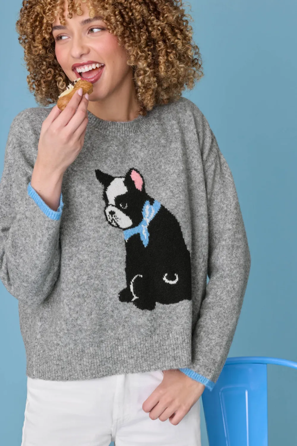 PJ Salvage French Bulldog Snuggle Sweater in Frost Gray PJ Salvage French Bulldog Snuggle Sweater in Frost Gray