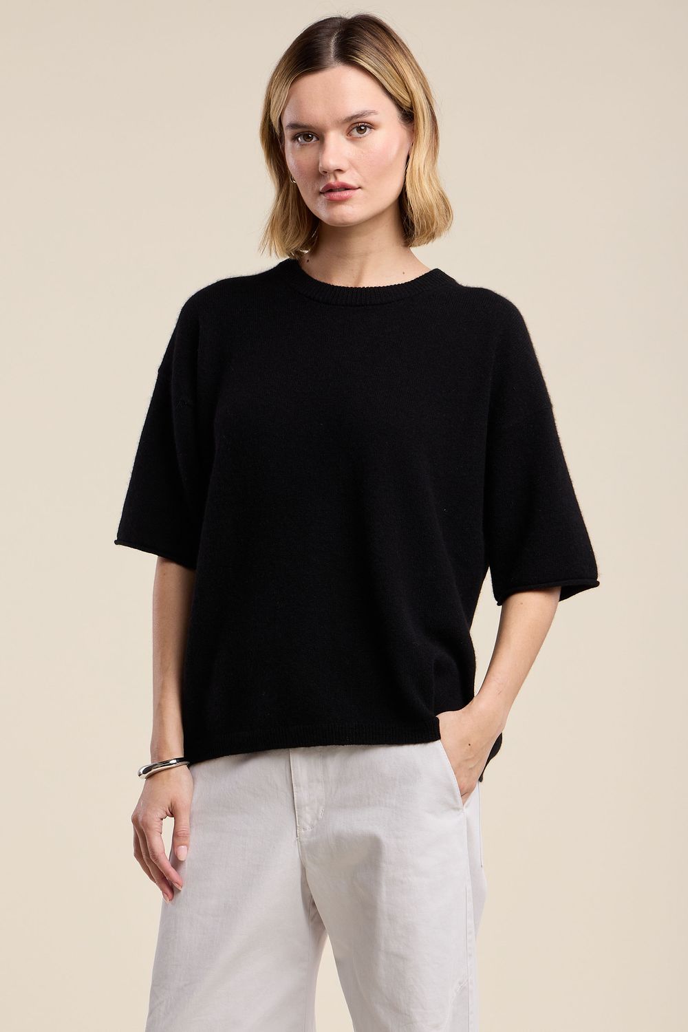 Velvet Amaya Cashmere Short Sleeve Top in Black Velvet Amaya Cashmere Short Sleeve Top in Black