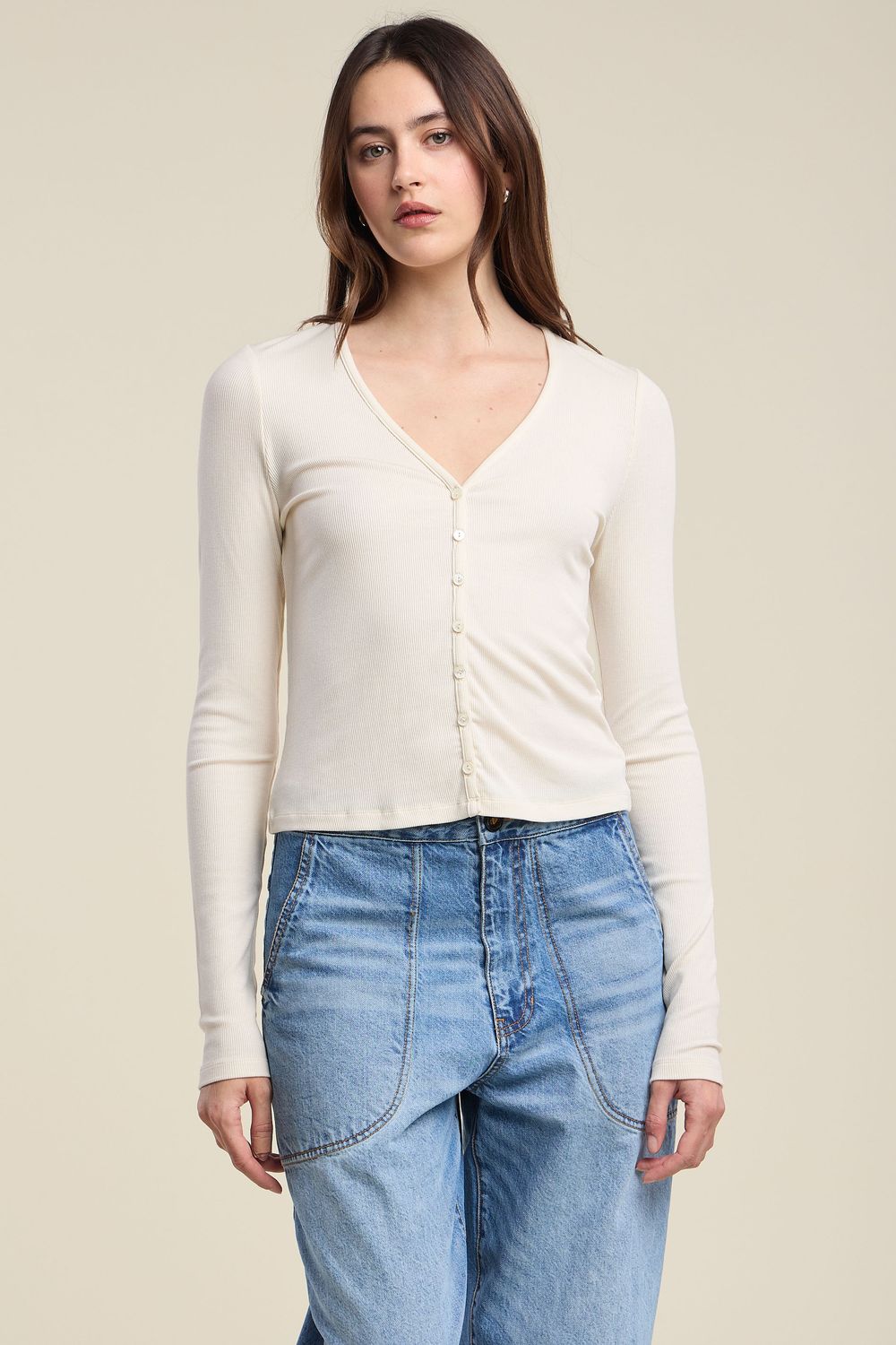 Velvet Danessa Cashmere Blend Rib Top in Pearl Velvet Danessa Cashmere Blend Rib Top in Pearl