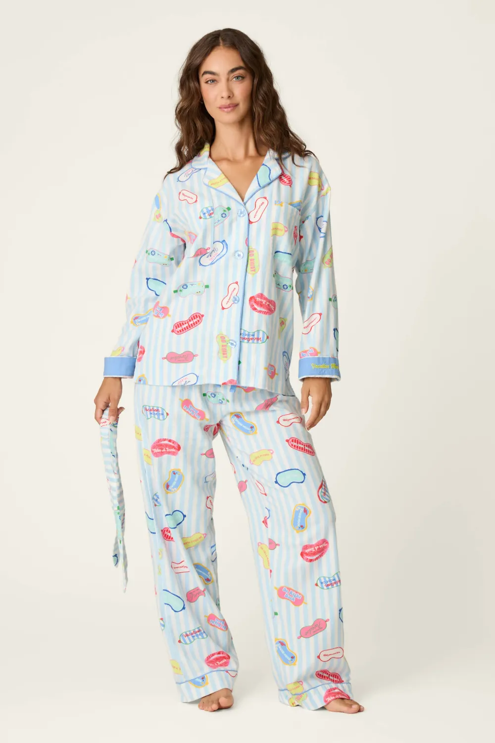 PJ Salvage Out of Office Eyemask Print 3pc Flannel PJ Set in Breeze PJ Salvage Out of Office Eyemask Print 3pc Flannel PJ Set in Breeze