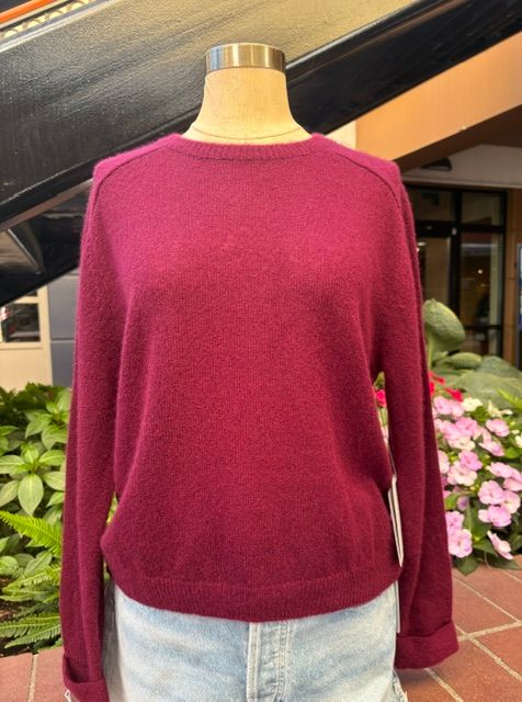 Margaret O'Leary Relaxed Roll Sleeve Cashmere Silk Pullover in Pinot Margaret O'Leary Relaxed Roll Sleeve Cashmere Silk Pullover in Pinot