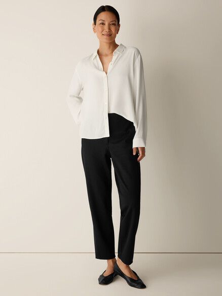 Eileen Fisher Washable Flex Ponte Tapered Trouser Pant in Black Eileen Fisher Washable Flex Ponte Tapered Trouser Pant in Black