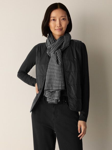 Eileen Fisher Wool Cotton Check Scarf in Black Eileen Fisher Wool Cotton Check Scarf in Black