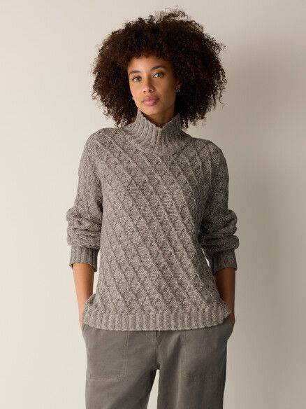 Eileen Fisher Peruvian Cotton Boucle Fluff Turtleneck Sweater in Twine Eileen Fisher Peruvian Cotton Boucle Fluff Turtleneck Sweater in Twine