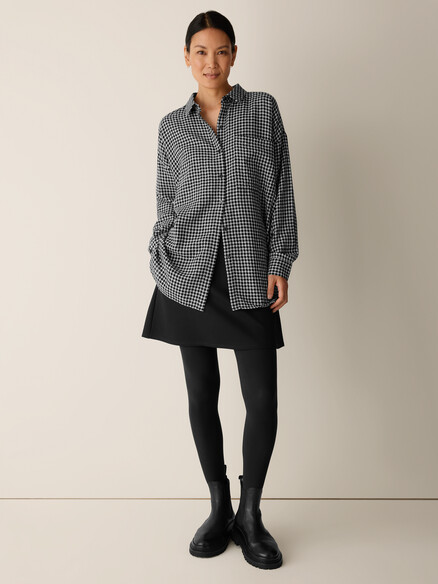 Eileen Fisher Wool Cotton Check Classic Collar Long Shirt in Black