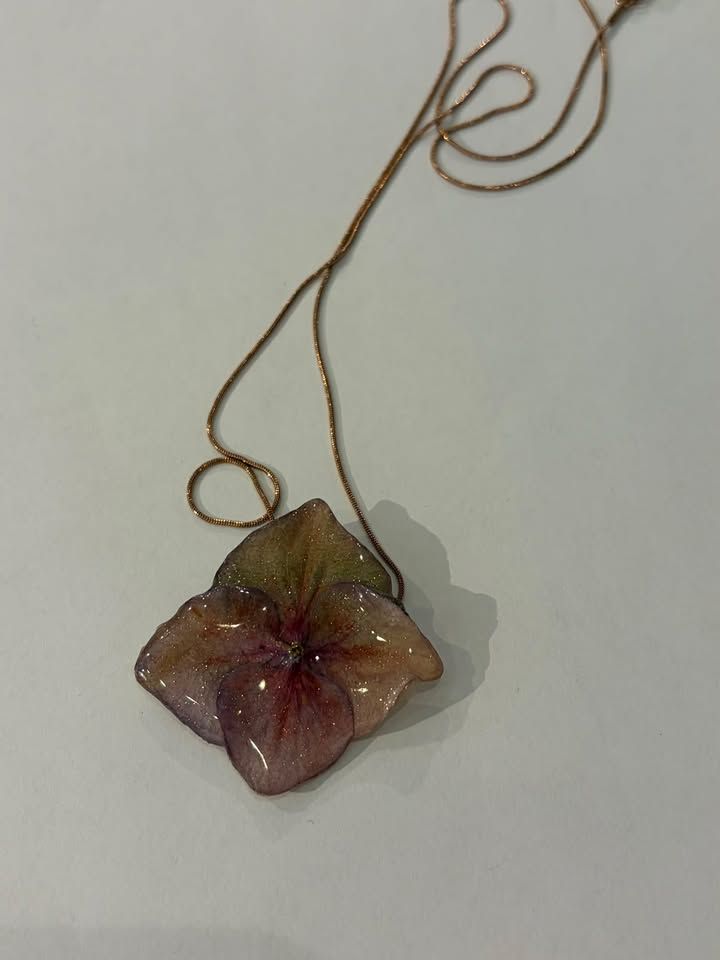 JM Studios Handmade Flower Necklace in Green & Purple Sparkle - #28