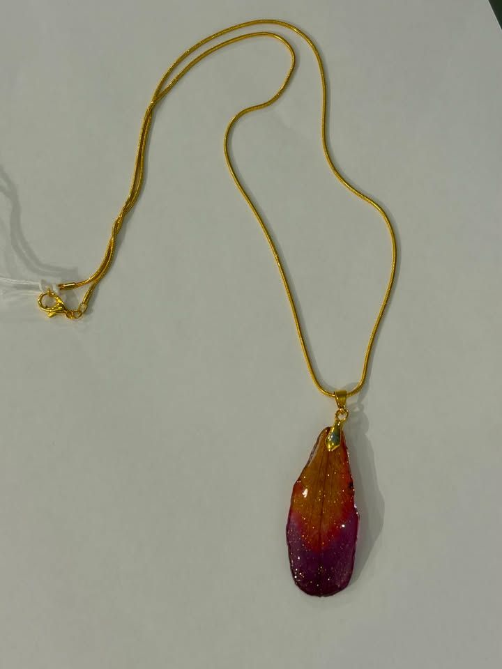 JM Studios Handmade Flower Petal Necklace in Pink & Gold - #25