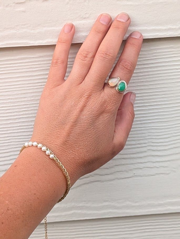 Savage Roots Anya Ring in Sterling Silver, 14KGF, Ethiopian Opal & Chyrsoprase