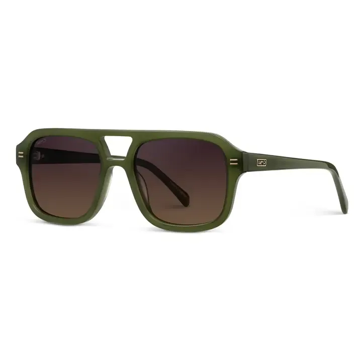 WMP Sydney Bold Retro Aviator Sunglasses in Milky Olive Green/Sunset Gradient Lens WMP Sydney Bold Retro Aviator Sunglasses in Milky Olive Green/Sunset Gradient Lens