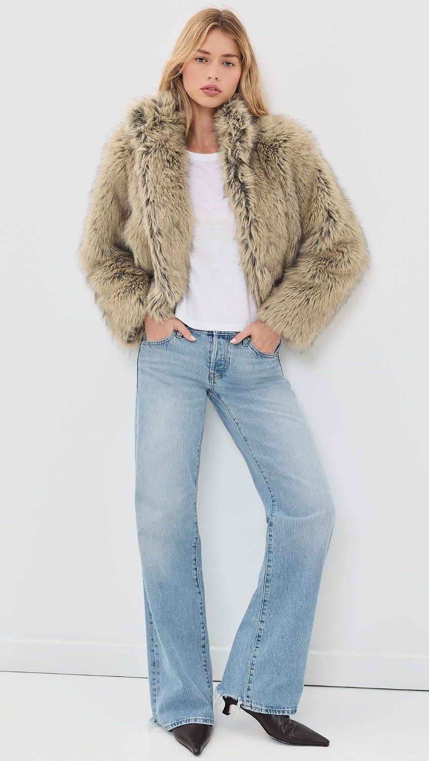 Velvet Noelle Faux Fur Jacket in Taupe Velvet Noelle Faux Fur Jacket in Taupe