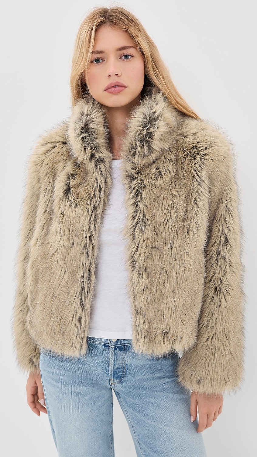 Velvet Noelle Faux Fur Jacket in Taupe