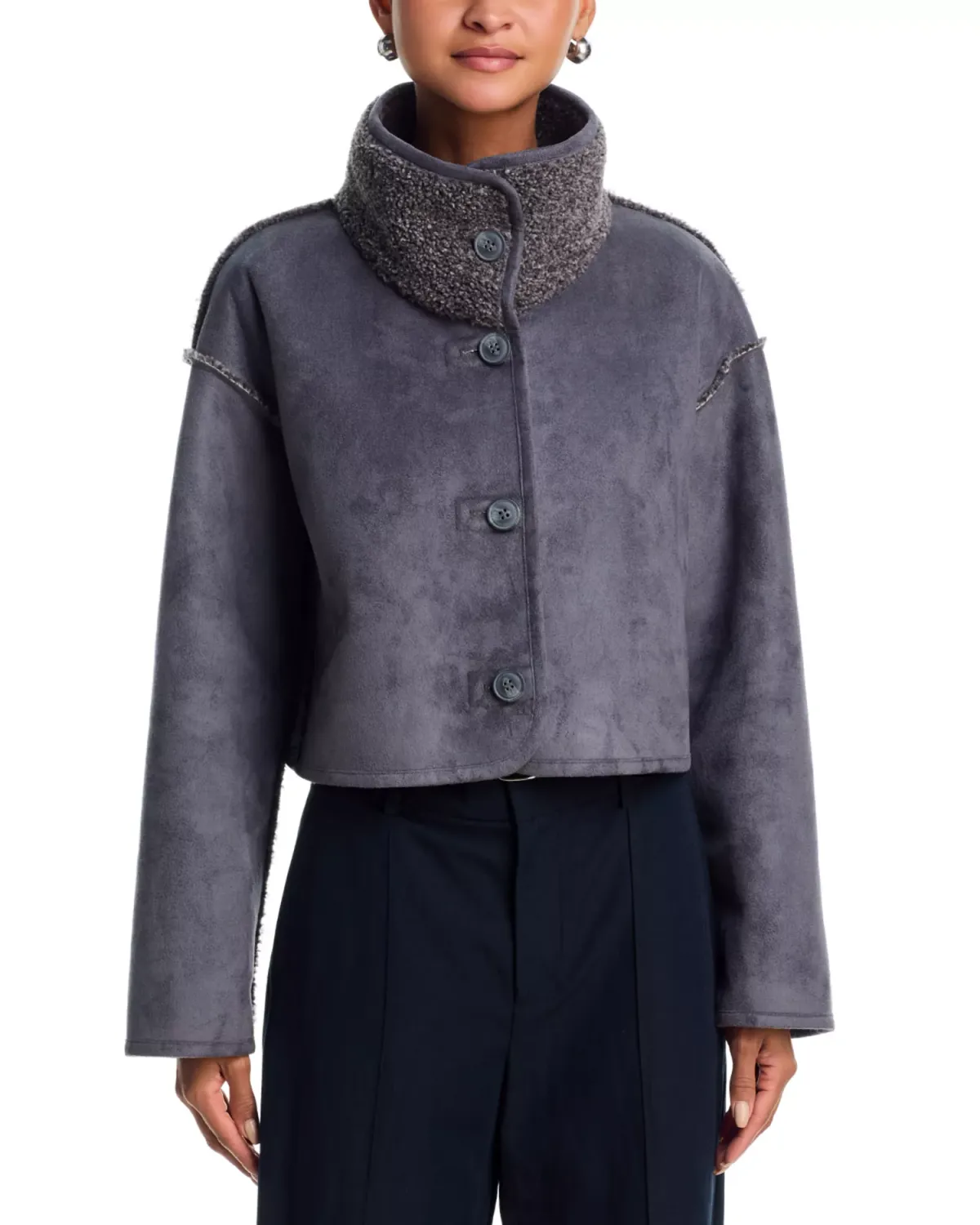 Velvet Esme Faux Sherpa Reversible Jacket in Graphite Velvet Esme Faux Sherpa Reversible Jacket in Graphite