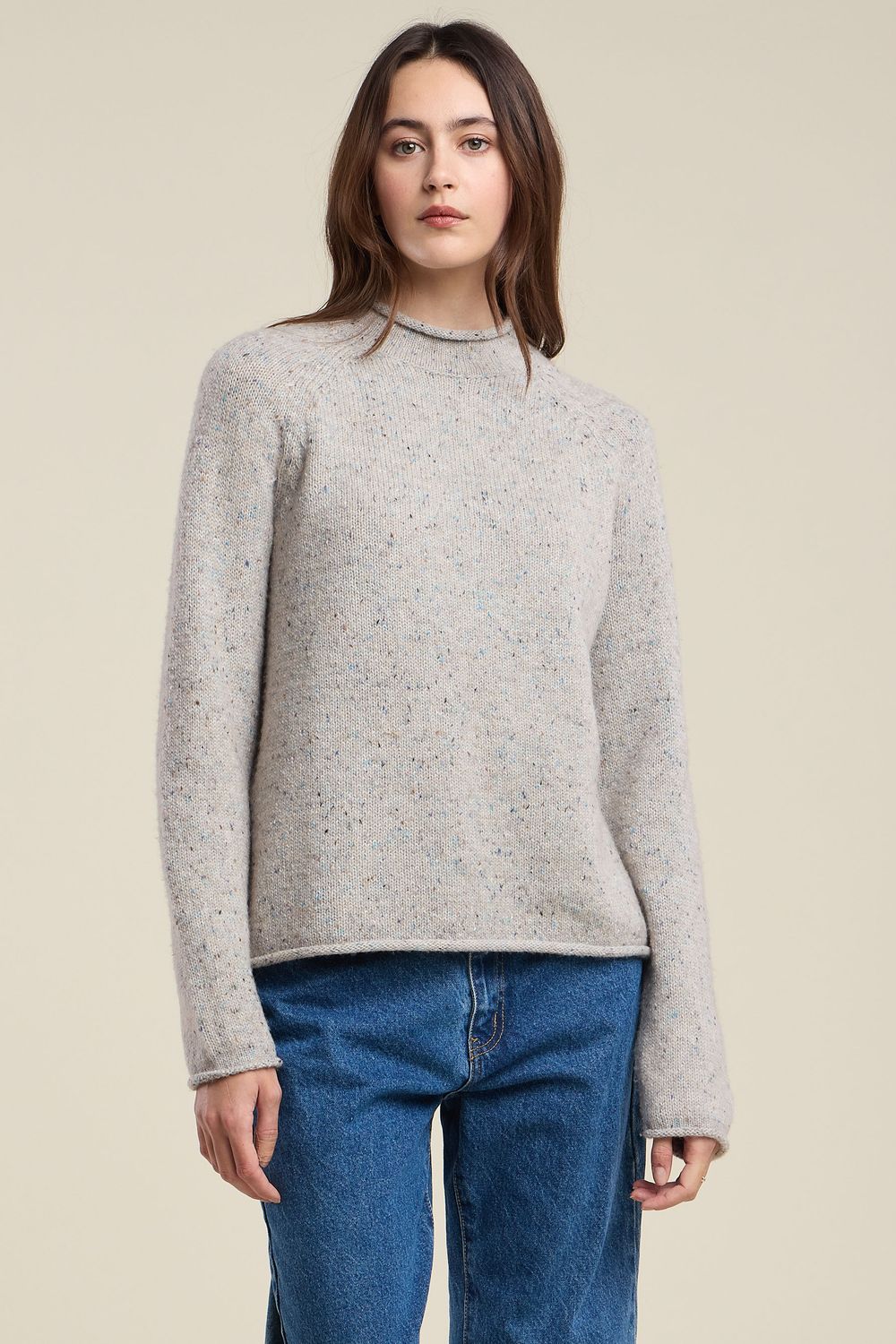 Velvet Joelle Tweed Knit Sweater in Oatmeal