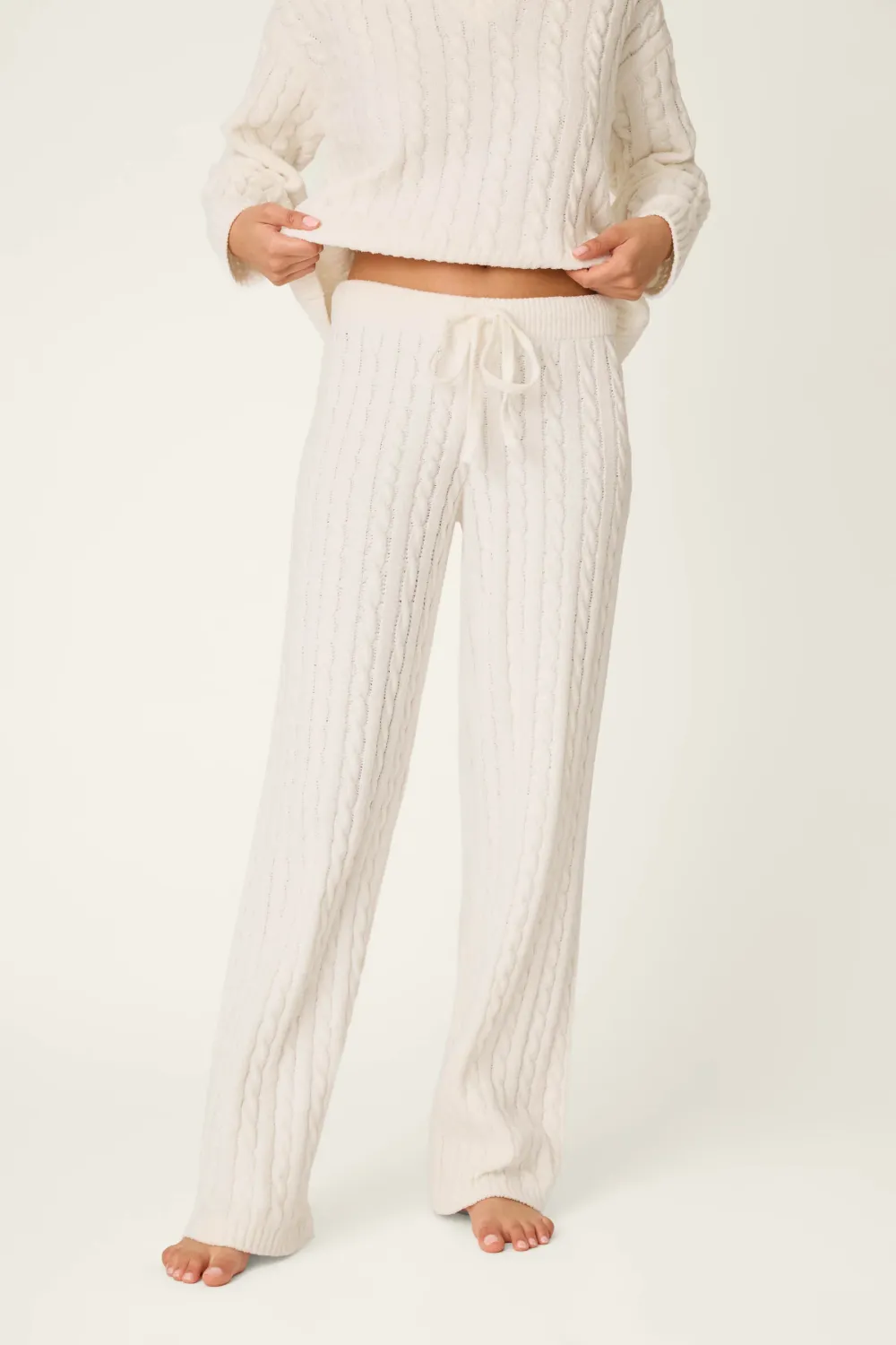 PJ Salvage Cozy Chenille Cable Knit Lounge Pants in Ivory PJ Salvage Cozy Chenille Cable Knit Lounge Pants in Ivory