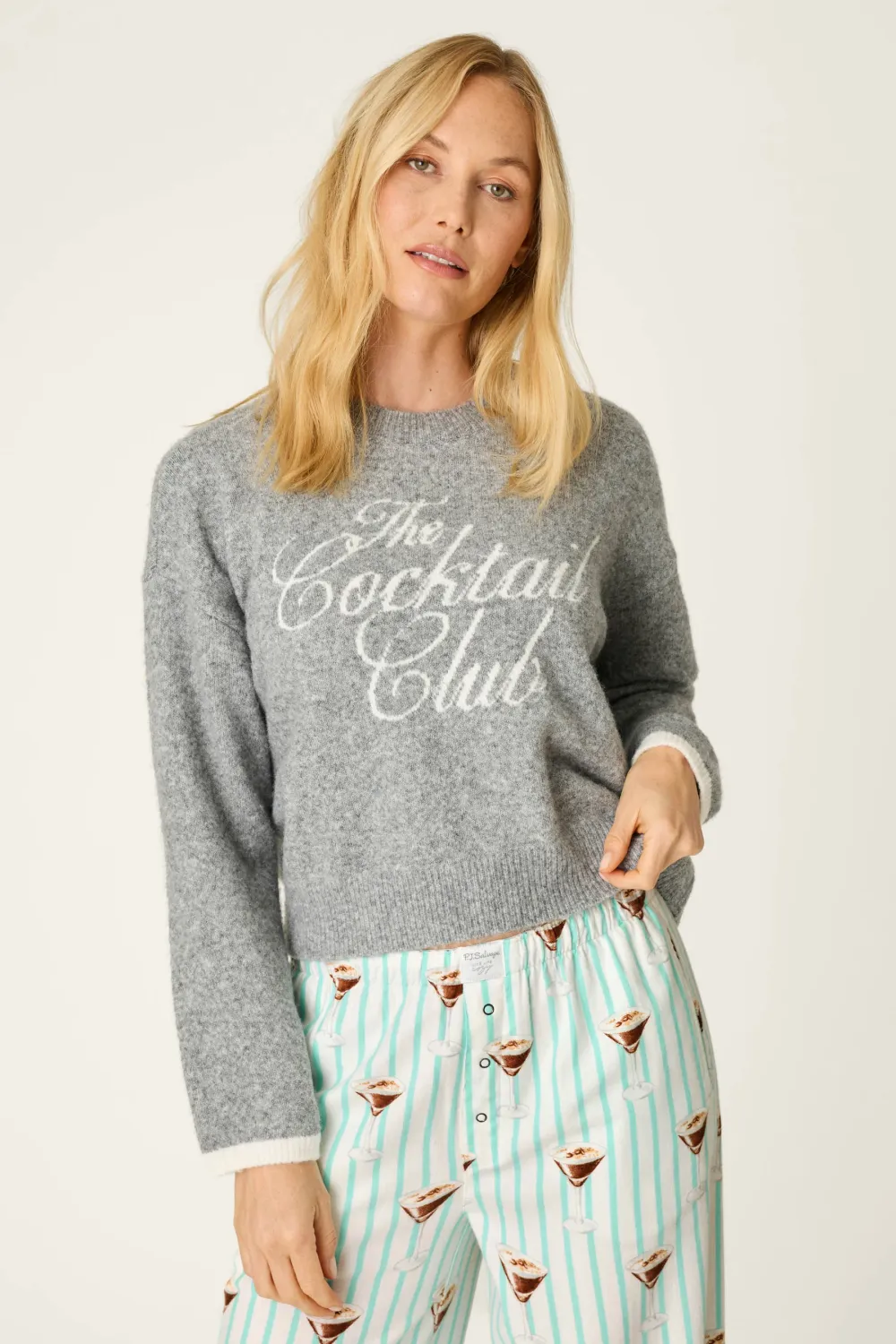 PJ Salvage The Cocktail Club Snuggle Sweater in Frost Gray PJ Salvage The Cocktail Club Snuggle Sweater in Frost Gray