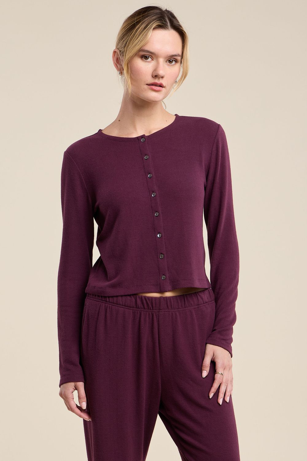 Velvet Beatrice Kashmir Knit Cardigan in Dark Plum