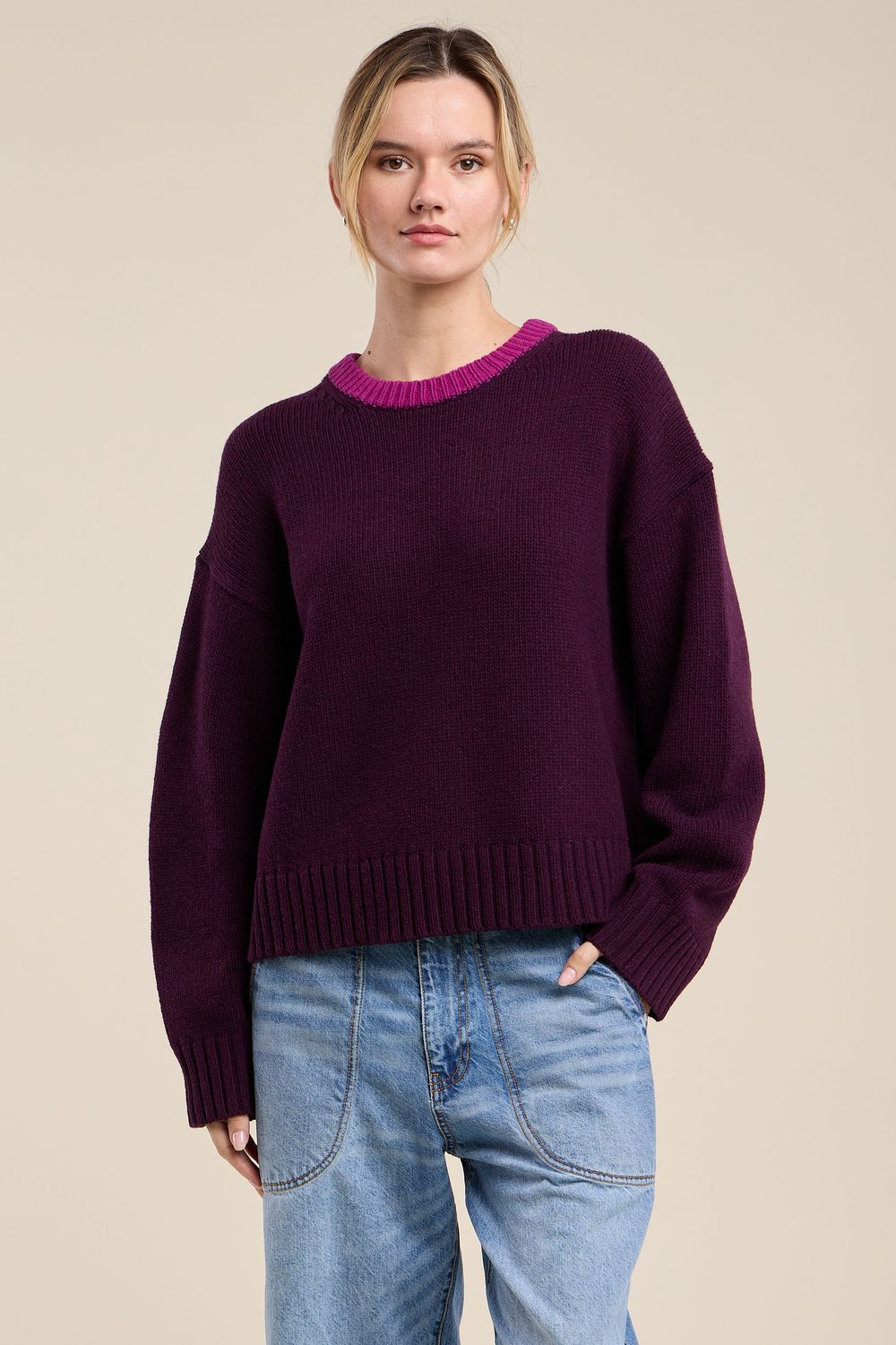 Velvet Calen Cozy Kashmir Air Sweater in Plum