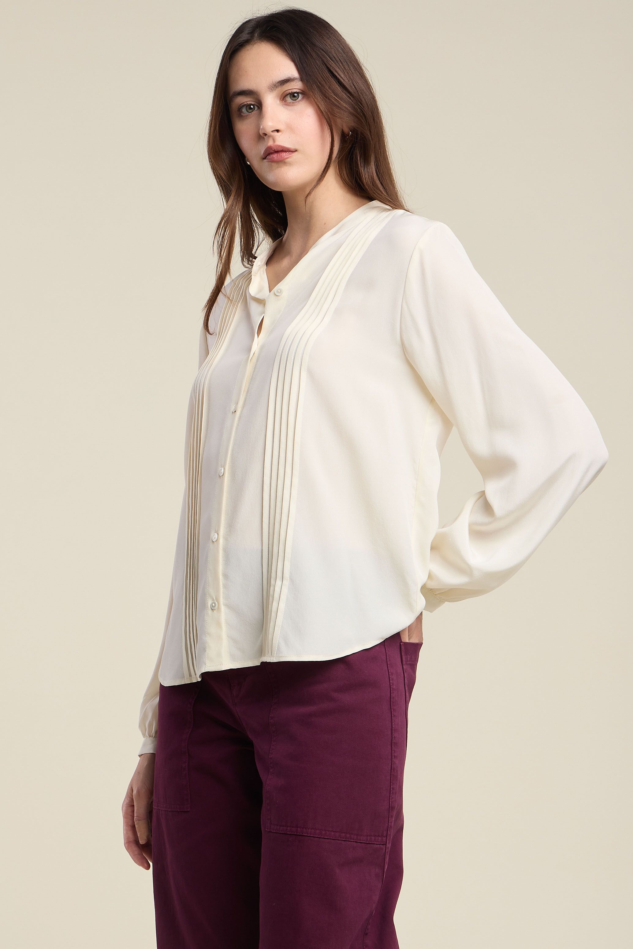 Velvet Michelle Washed Silk-Solid Top in Pearl