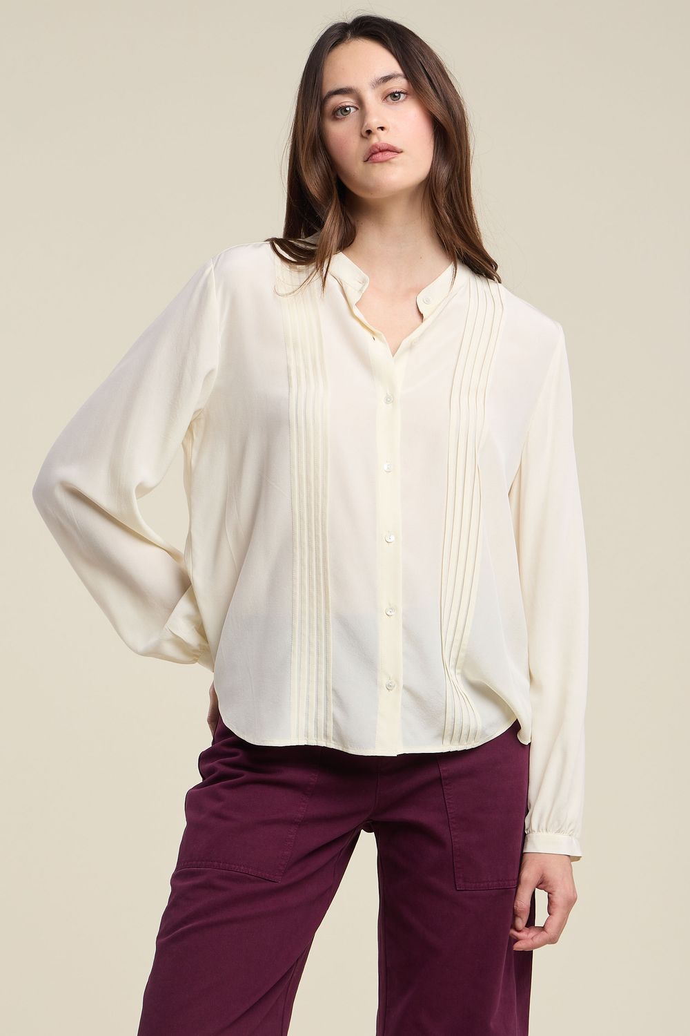 Velvet Michelle Washed Silk-Solid Top in Pearl Velvet Michelle Washed Silk-Solid Top in Pearl