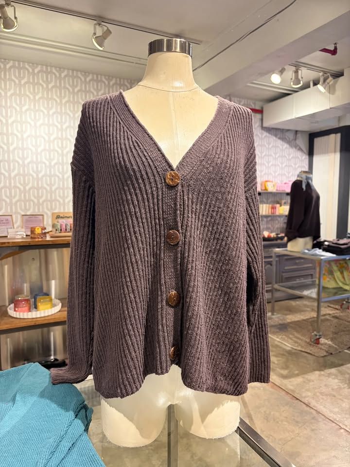 Avalin Ribbed 4 Button Cardigan in Espresso Avalin Ribbed 4 Button Cardigan in Espresso