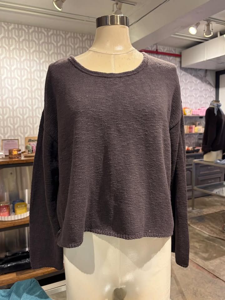 Avalin Long Sleeve Crochet Crew Neck Sweater in Dark Chocolate Avalin Long Sleeve Crochet Crew Neck Sweater in Dark Chocolate