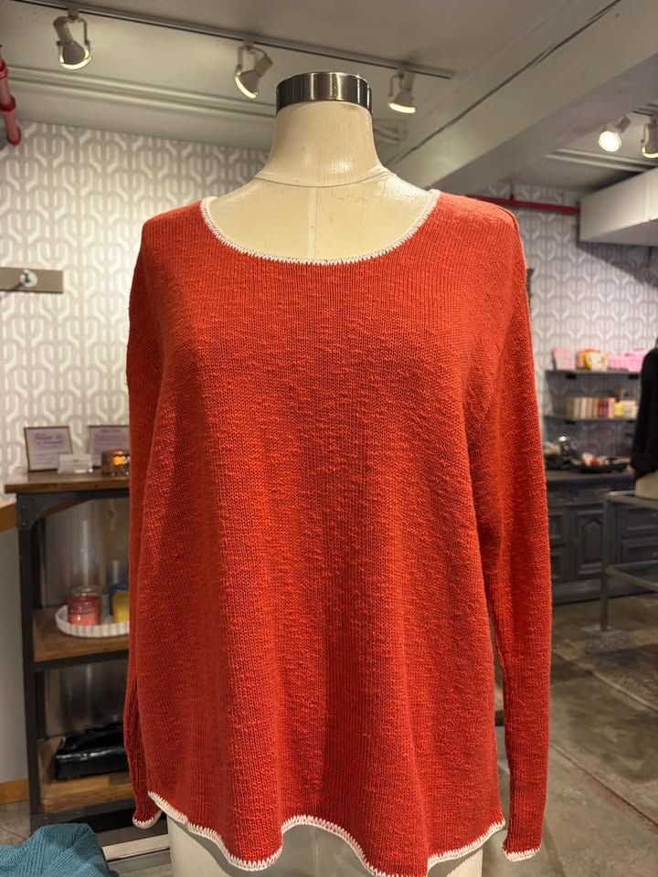 Avalin Long Sleeve Crew Neck with Piping in Terracotta