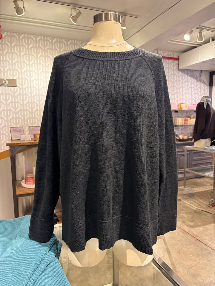 Avalin Cotton Slub Long Sleeve Crew Neck with Raglan Sleeves in Black Avalin Cotton Slub Long Sleeve Crew Neck with Raglan Sleeves in Black