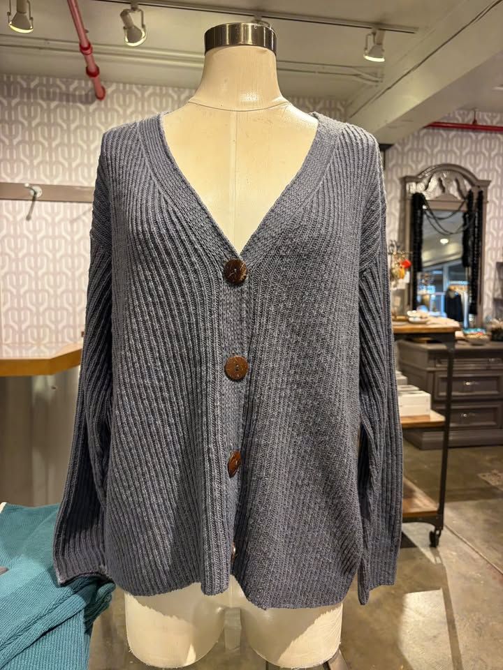 Avalin Ribbed 4 Button Cardigan in Charcoal Avalin Ribbed 4 Button Cardigan in Charcoal