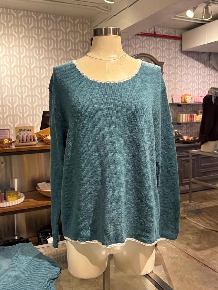 Avalin Long Sleeve Crew Neck with Piping in Peacock Avalin Long Sleeve Crew Neck with Piping in Peacock