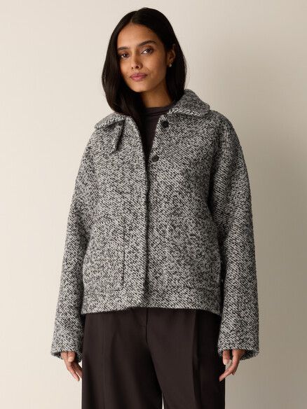 Eileen Fisher Marled Wool Tweed Classic Collar Jacket in Coffee Eileen Fisher Marled Wool Tweed Classic Collar Jacket in Coffee